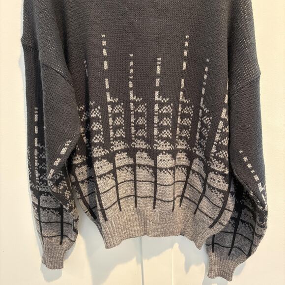 Vintage Barnaby Sweater Mens Extra Large Gray Black Geometric Knit Pullover 90s - Picture 4 of 8